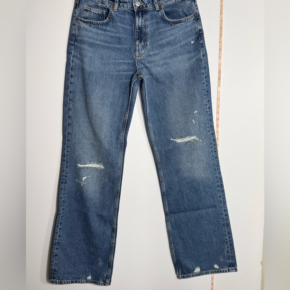 Zara Blue Distressed Straight-Leg Jeans
